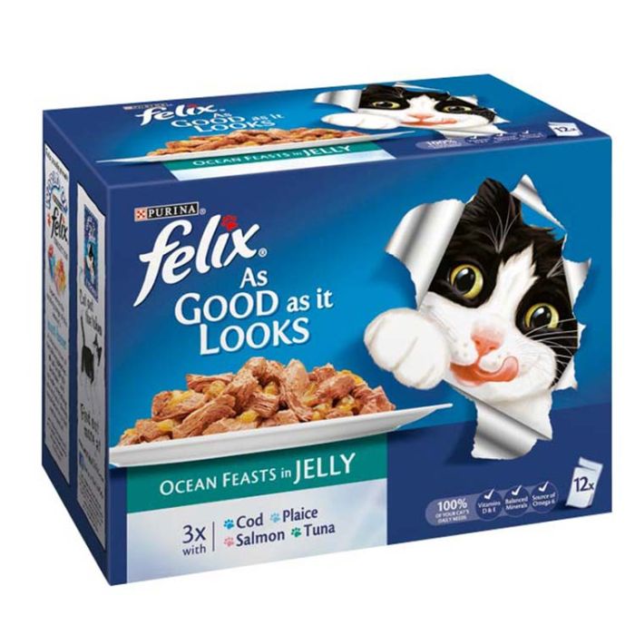 Felix Cat Food As Good As It Looks Pouches Ocean Feasts Multipack 12x100g