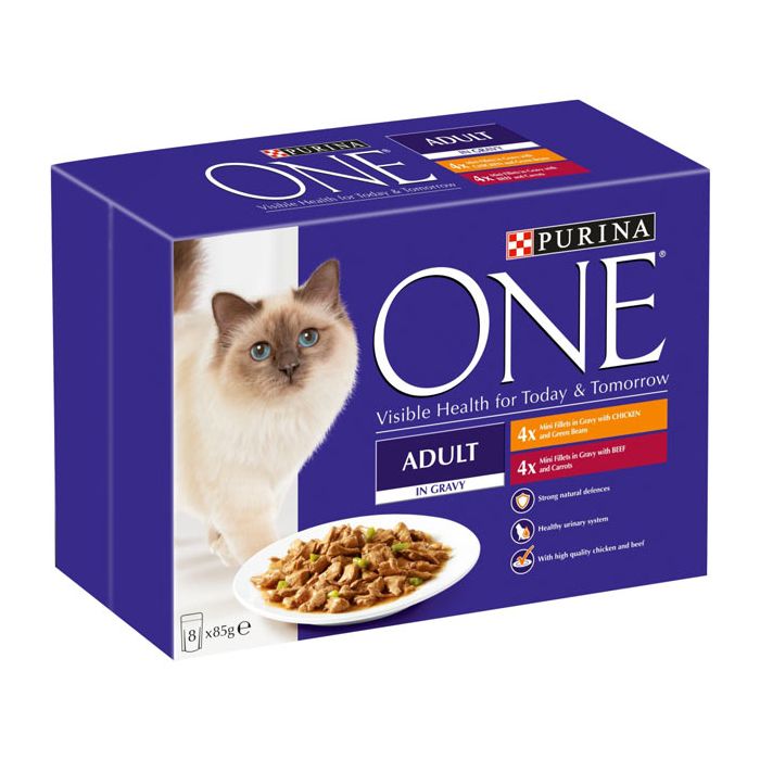 Purina ONE Indoor Cat Tuna and Chicken Mini Fillets in Gravy 8x85g