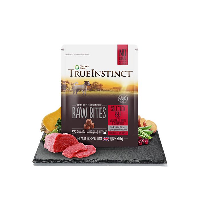 True Instinct Selected Beef Raw Bites for Small Breed Adult Dogs 500g