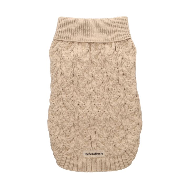 Rufus & Rosie Cable Knit Dog Jumper Taupe