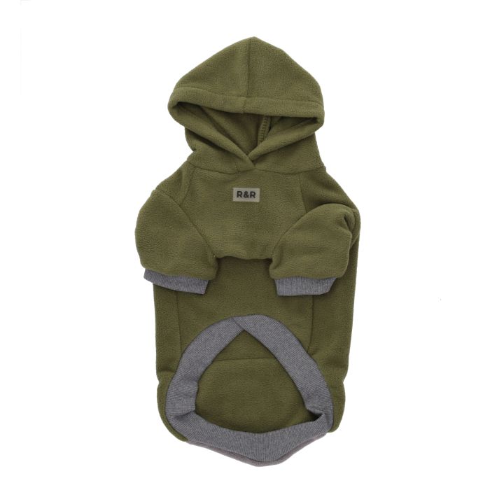 Rufus & Rosie Khaki Fleece Dog Hoodie