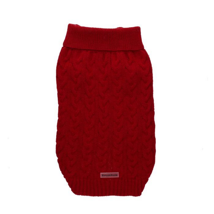 Rufus & Rosie Burgundy Cable Knit Dog Jumper