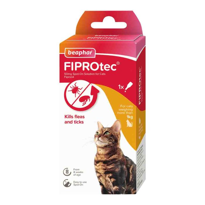 Beaphar FIPROtec Spot-On Flea & Tick Treatment for Cats, 1 Pipettes