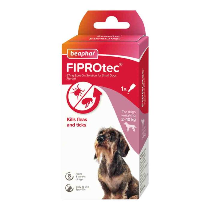 Beaphar FIPROtec Spot-On Flea & Tick Treatment for Small Dogs 2-10kg, 1 Pipettes