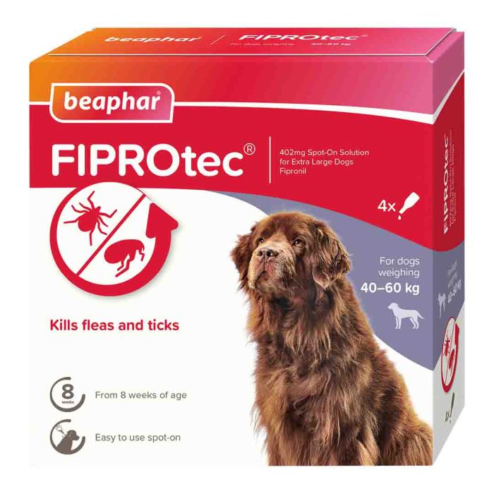 Beaphar FIPROtec Spot-On Flea & Tick Treatment for Extra Large Dogs 40-60kg , 6 Pipettes