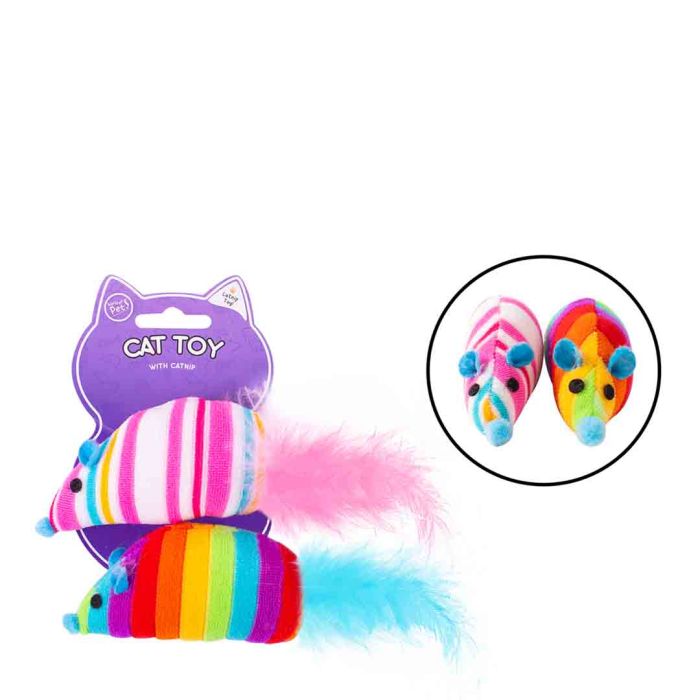 World of Pet Rainbow Mouse Cat Toy With Catnip 2 Pack