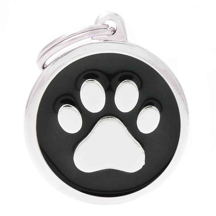 My Family Classic-Big Circle Black Paw Dog I.D Tag