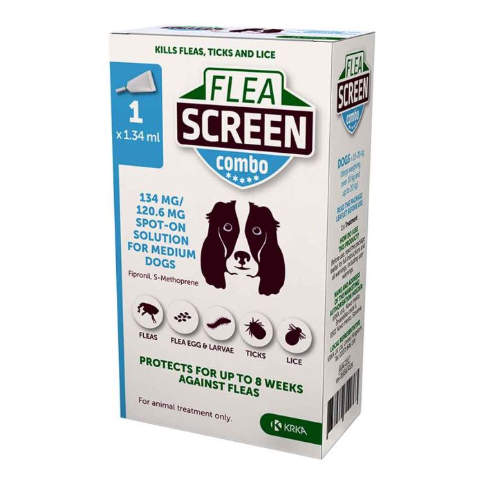 Flea Screen Combo Spot-On Flea & Tick Treatment for Medium Dog 10-20kg, 1 Pipettes