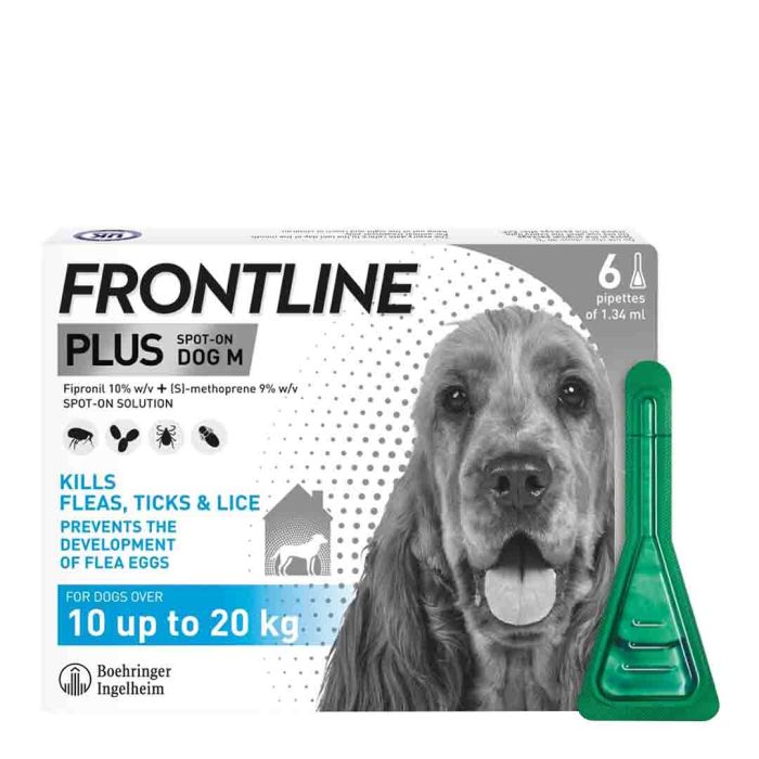 Frontline Plus Spot-On Flea & Tick Treatment for Medium Dogs 10-20kg, 6 Pipettes