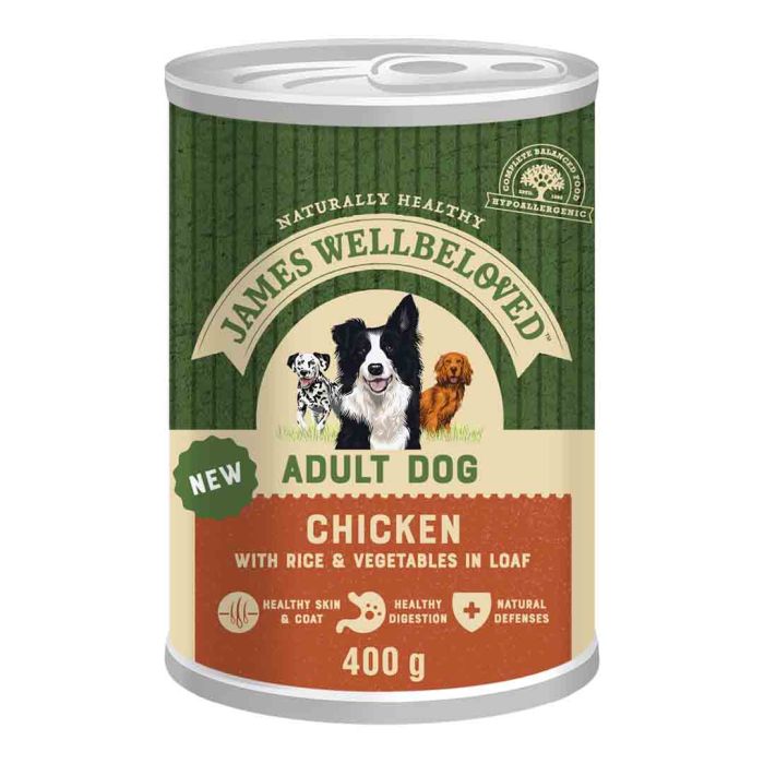 James Wellbeloved Adult Dog Food Chicken & Rice in Loaf Can 400g