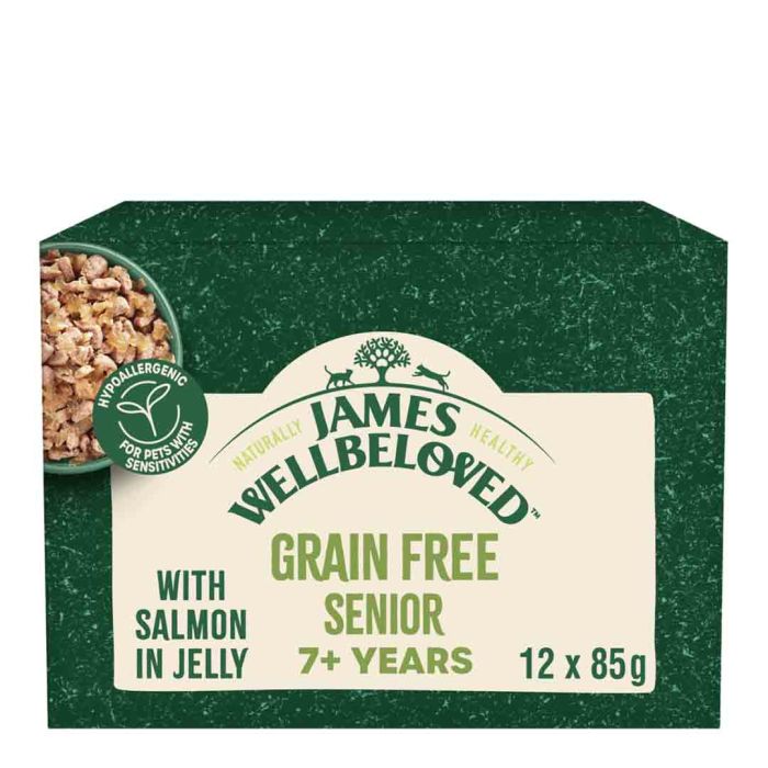 James Wellbeloved Grain Free Senior with Salmon Jelly Cat Food Pouches, 12 x 85g