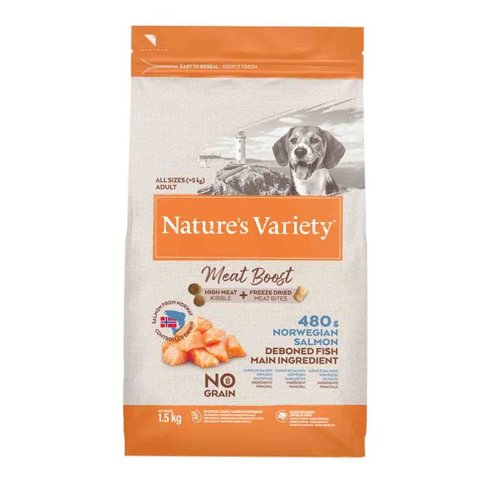 Nature's Variety Meat Boost Dry for Dogs Norwegian Salmon 1.5kg