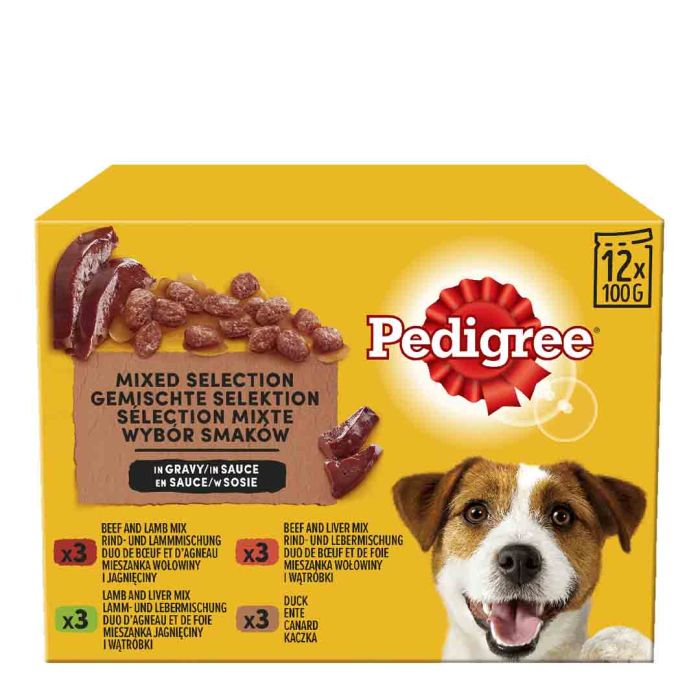 Pedigree Adult Wet Dog Food Pouches Beef, Liver & Veg in Gravy 12 x 100g