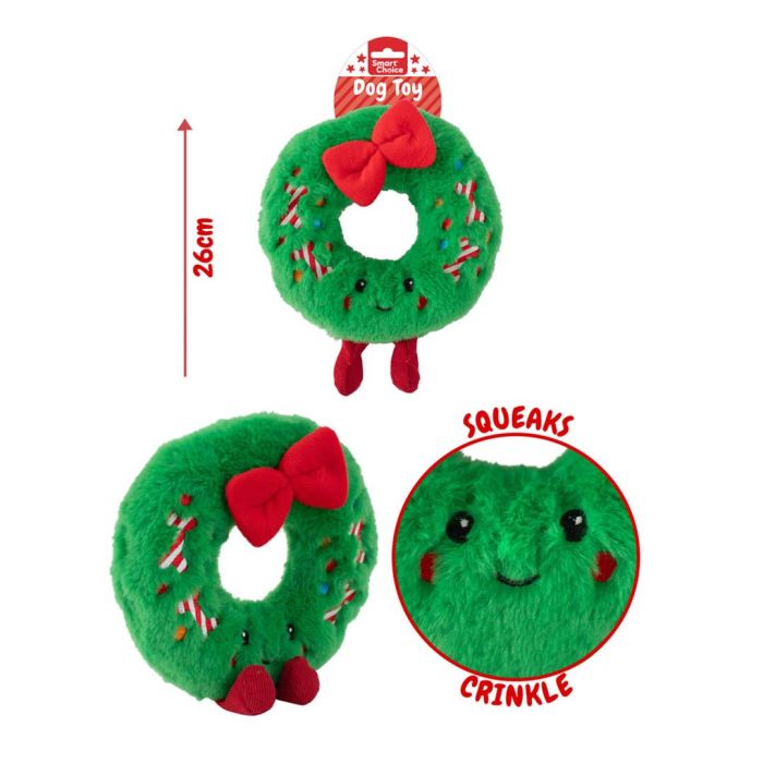 Smart Choice Christmas Wreath Plush Dog Toy