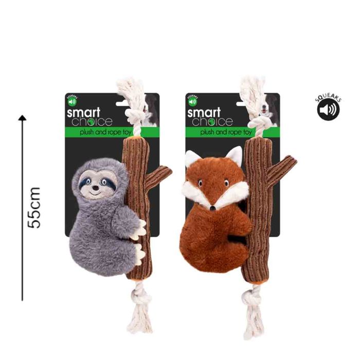 Smart Choice Fox & Sloth Rope Dog Toy With Squeaker