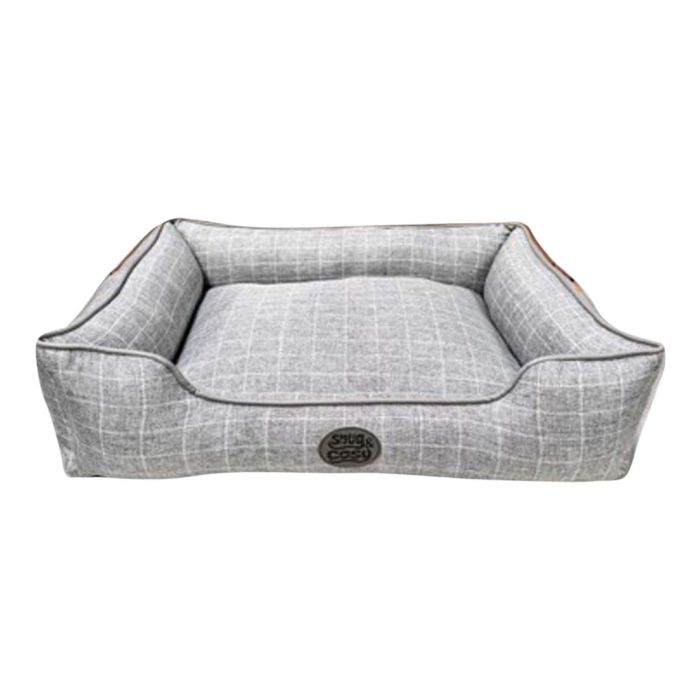 Snug & Cosy Square Checker Grey Dog Bed