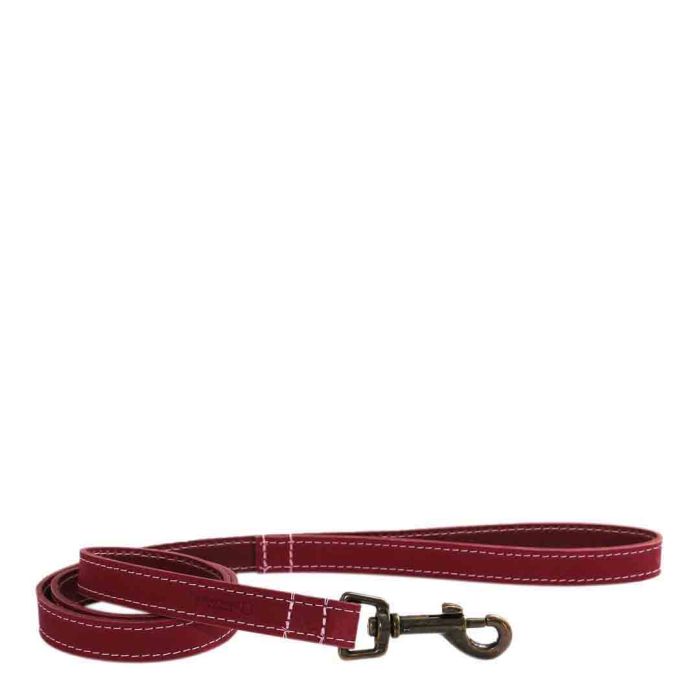 Ancol Leather Dog Lead Raspberry