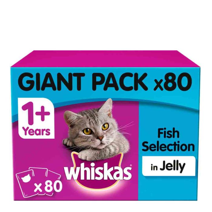 Whiskas 1+ Cat Pouches Fish Selection in Jelly 80 x 100g