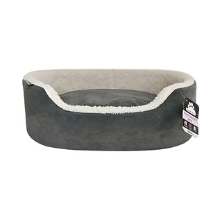 Dream Paws Oval Velvet Dog Bed Grey Medium