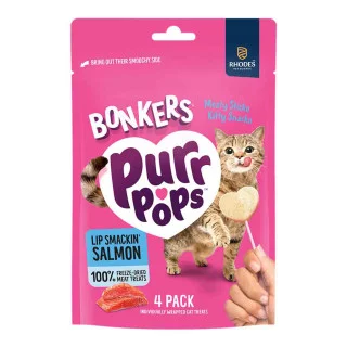 Bonkers Purrpops, Freeze Dried Salmon Flavoured Lollipop Cat Treats, 4 Pieces