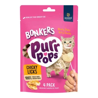 Bonkers Purrpops, Freeze Dried Chicken Flavoured Lollipop Cat Treats, 4 Pieces