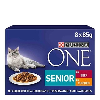 Purina ONE Senior Cat Food 7+ Chicken and Beef Mini Fillets in Gravy 8x85g